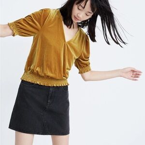 Madewell | Velvet Smocked Crossover Top in Egyptian Gold Size Medium